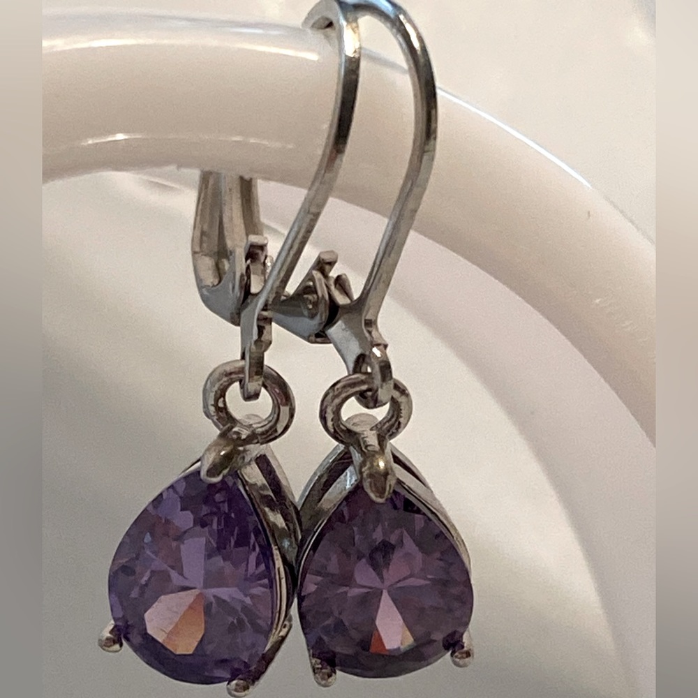 Simulated Amethyst Leverback Earrings